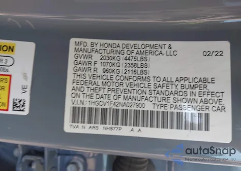 2022 Honda Accord Sport Se z USA, uszkodzony, nr VIN 1HGCV1F42NA027900